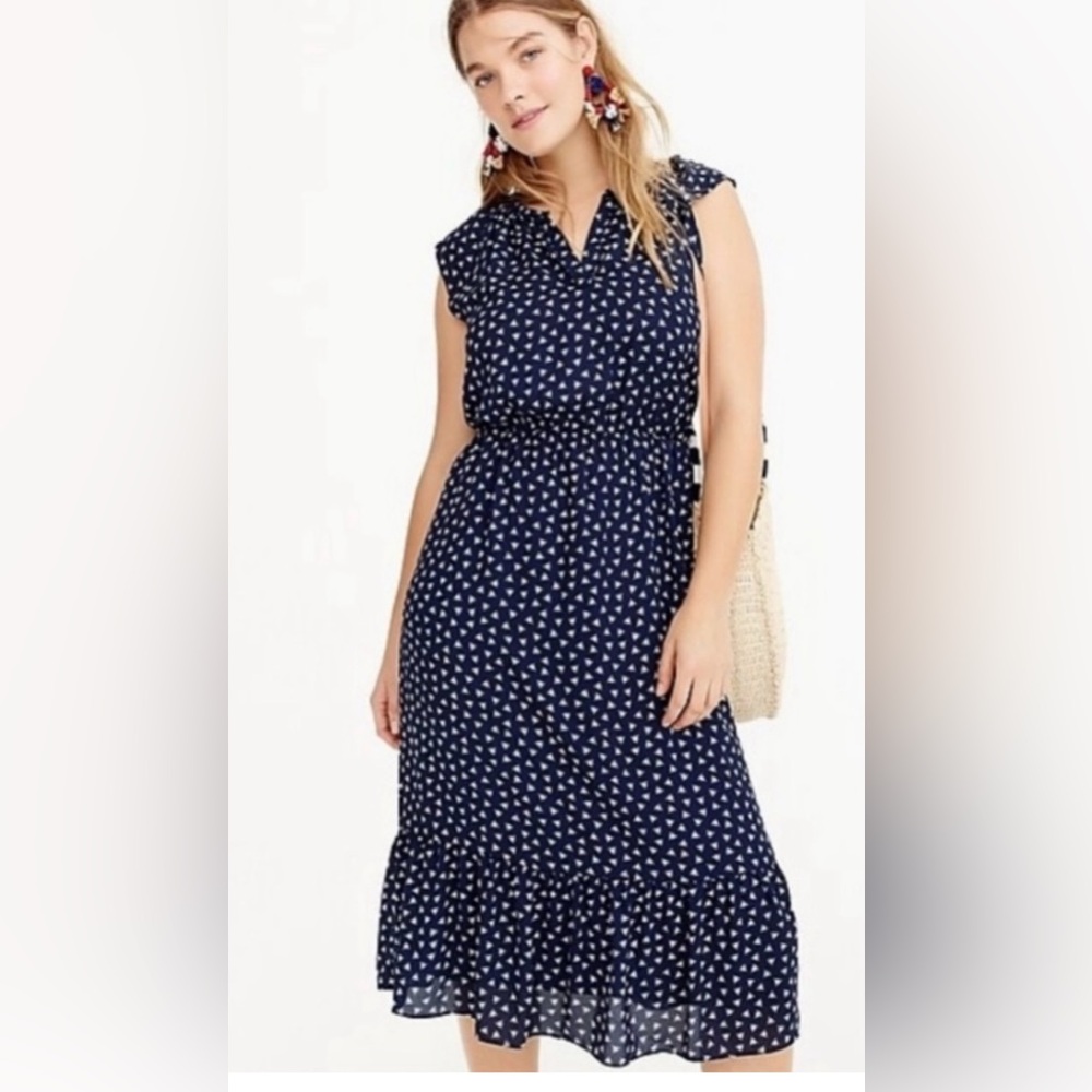 J.Crew Mercantile Dragonfly Midi Dress Women's Size Large Navy White Pockets